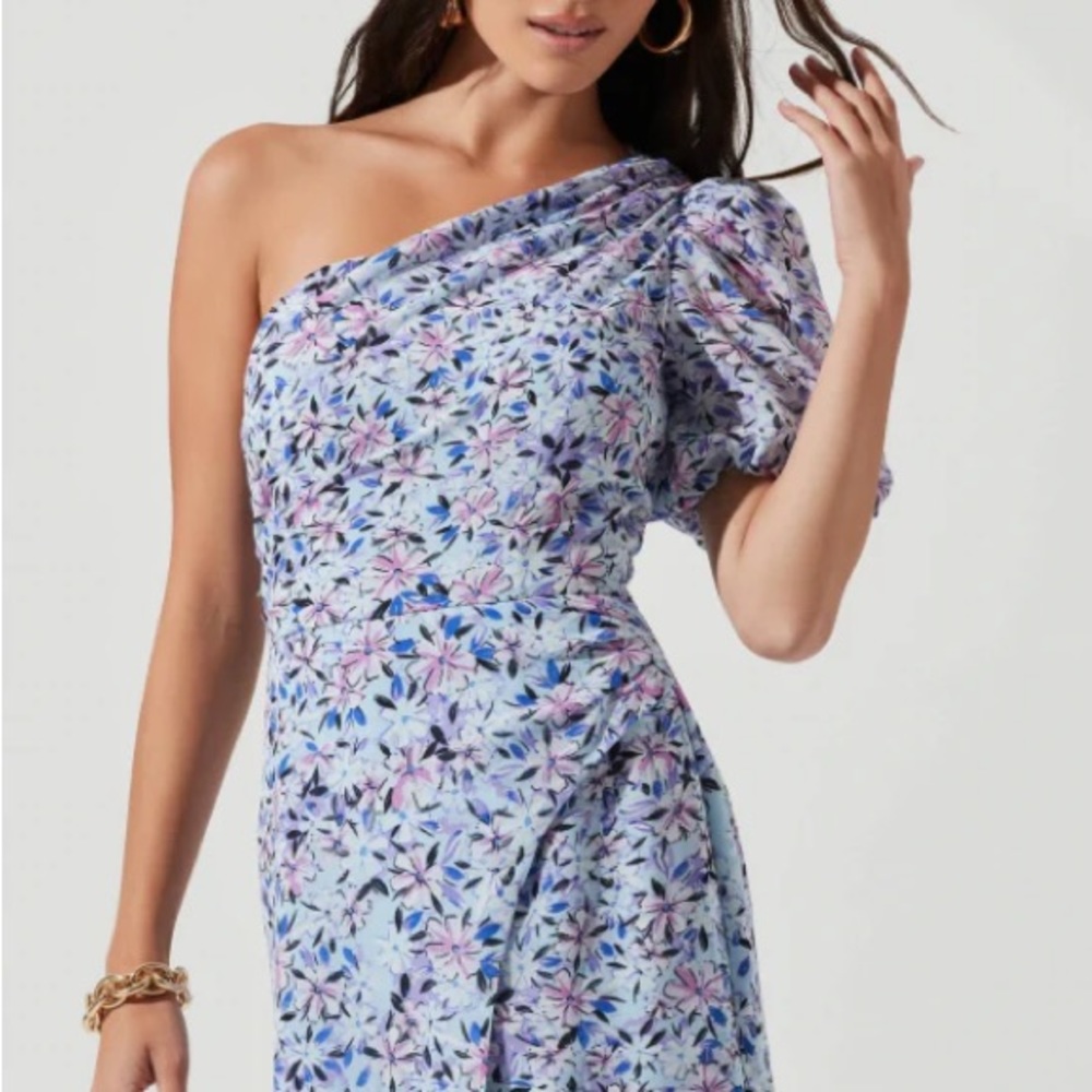Santorini Floral One Shoulder Midi Dress Astr the Label